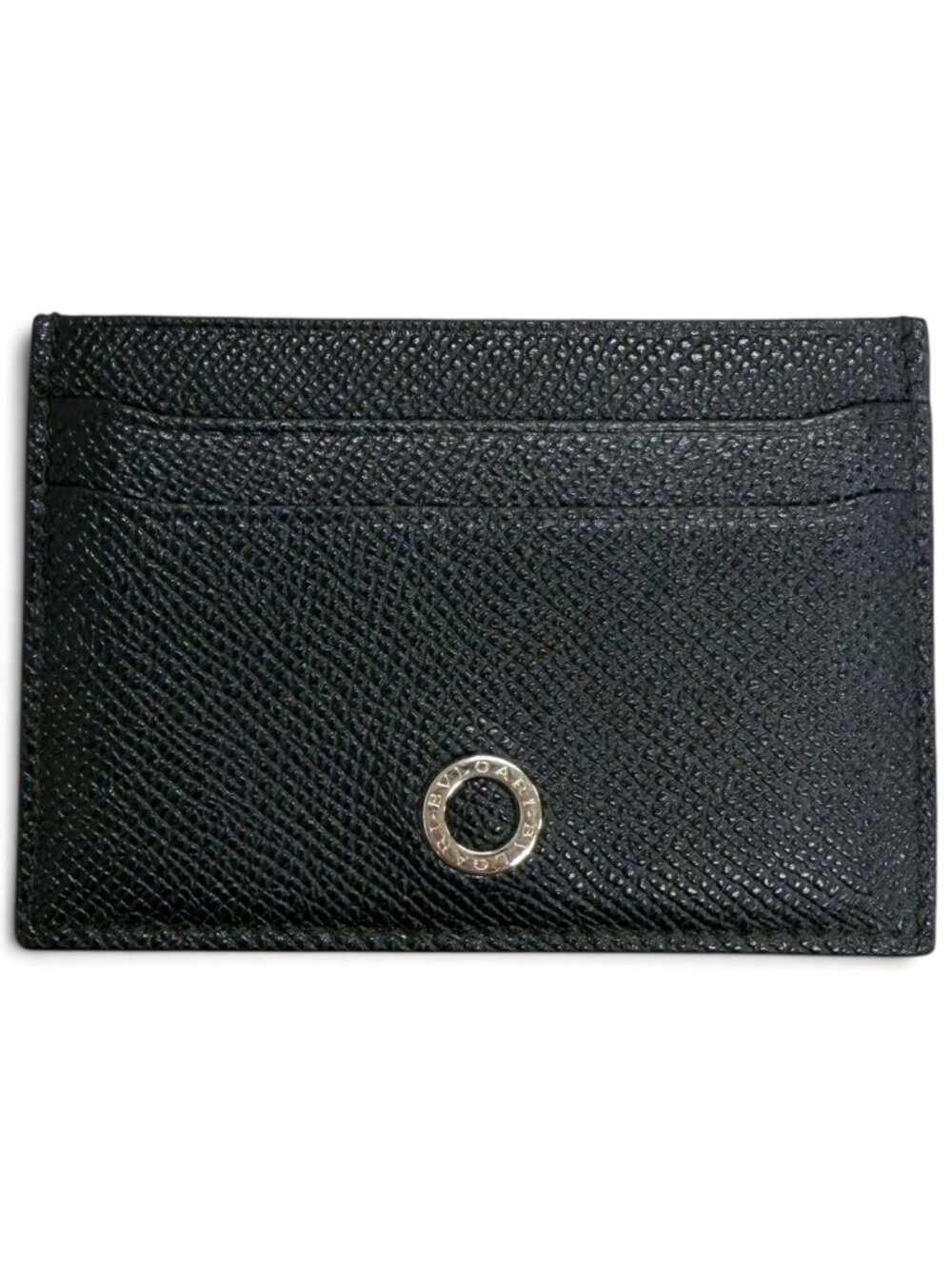 Bvlgari Gray Leather Business Card Case Black Silver